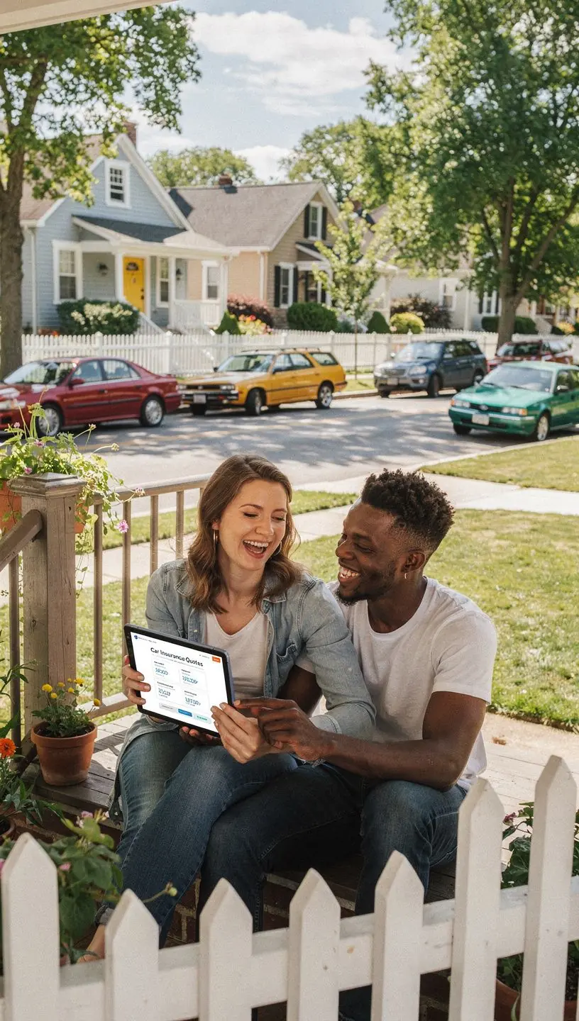 Zadowolony klient analizujący różne polisy ubezpieczeniowe.